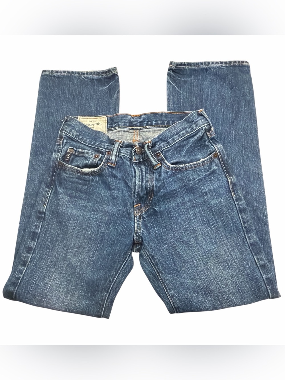 Abercrombie Kids Straight-Leg Cotton Jeans in Medium Blue Wash 12 Slim